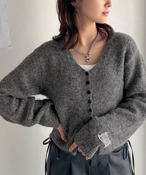 【mily bilet】愛らしさ100％。レースネーム付きくるみボタンミックスニットカーディガン（長袖） mi1329058