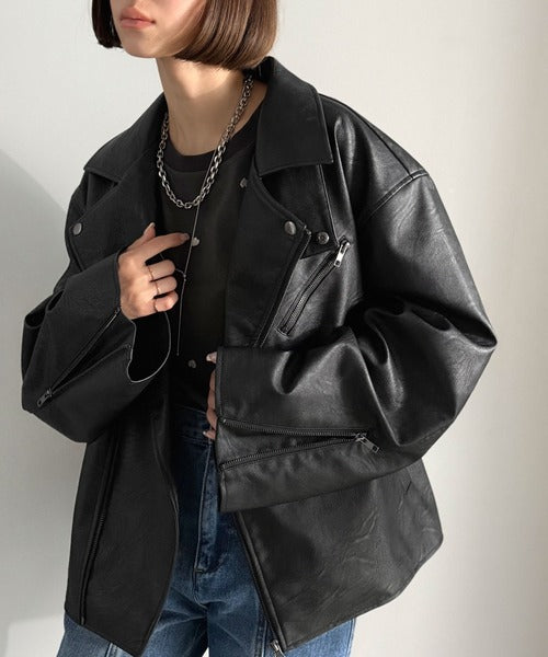 【ゲドグロさま】ダブルライダースジャケット JaVaジャバコラボ》甘さ控えめ、無敵の女っぽさ。フェイクレザーダブル