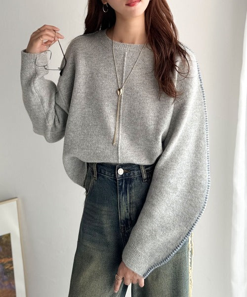 JaVaジャバ コラボ》一枚でこなれる、立体感スリーブ×配色ステッチ