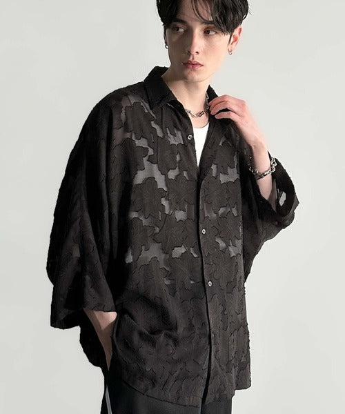 SHRINPMAN’s INK. 抜け感の抜け技。」フラワー柄シアージャカードドルマンシャツ／Sheer