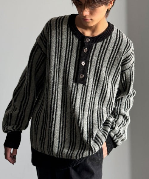 Classical origin】ヘンリーストライプニット／Henley Striped Knit