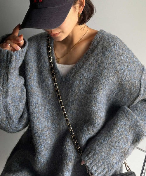 JaVaジャバコラボ》大人カジュアルならこの1枚。ミックスカラー深V