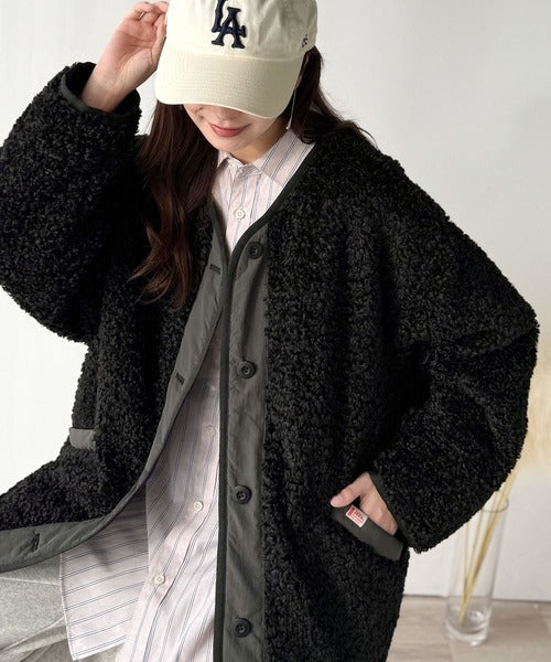 JaVaジャバコラボ》オーバーサイズがトレンド！異素材切り替え配色ボア