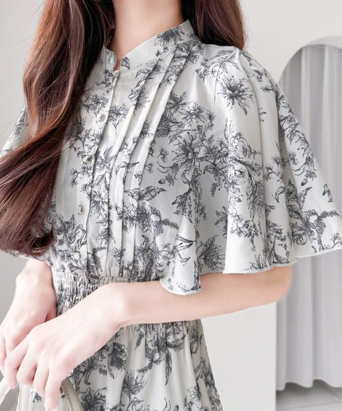 mily bilet】大人ガーリー。花柄フレア袖ワンピース mi1139018