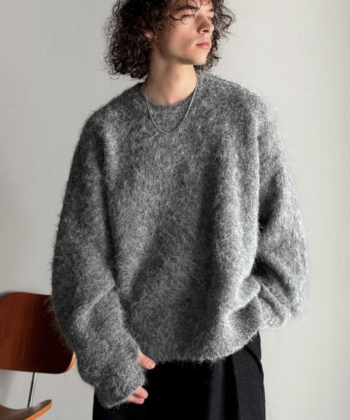 【Classical Origin】「深みのある1着。」ミックスシャギー素材クルーネックセーター／Mixed Shaggy Crew Neck Sweater co0780010