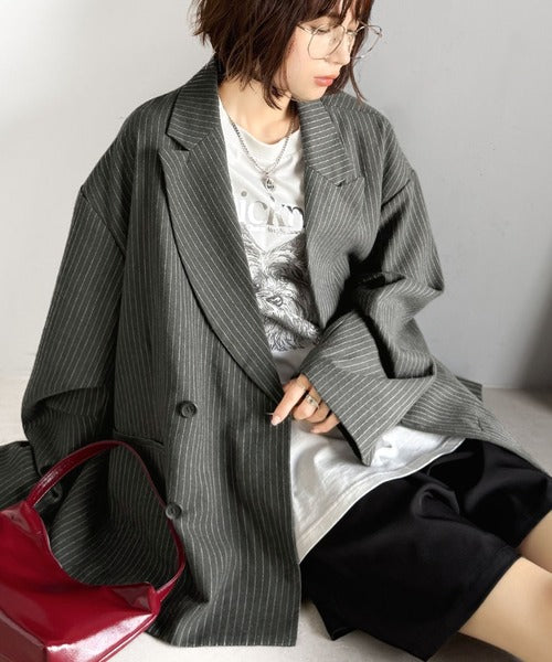きちんと見えるのに、かたくない。袖タックダブルボタンテーラードジャケット（長袖） ce1070170