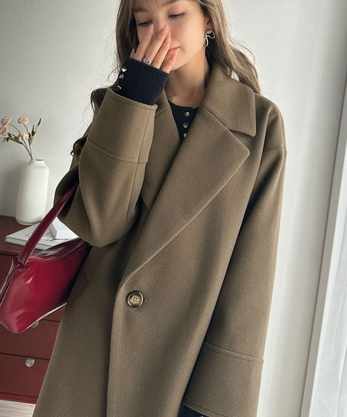 新品　リエンダ　チェスターコート　ロングコート　ウール　ダブル　グレージュ 新品 リエンダ チェスターコート ロングコート ウール ダブル