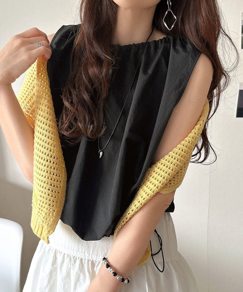 新品●ヤンマ産業●ノースリーブブラウス●ショート丈●ゴールド●会津木綿 1枚でサマになる。ナイロンバルーンノースリーブブラウス(ショート丈
