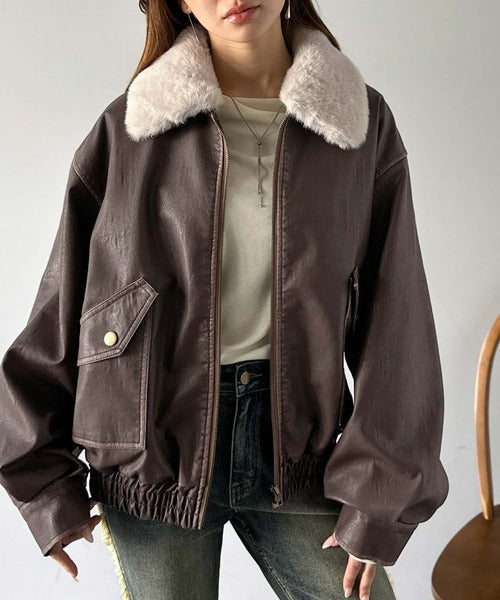 mily bilet】ファー襟取り外し可能◎ヴィンテージライクダメージ mily bilet】ファー襟取り外し可能◎ヴィンテージライクダメージ