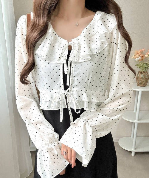 【mily bilet】透け感シフォンが軽やかに映える◎ドットシャイニーシアーリボンブラウス mi1359023