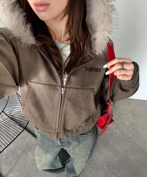 ボンポワン　ボアジャケット　8A ボンポワン☆ファー付スエットジャケット 8A☆ リボンボアジャケット