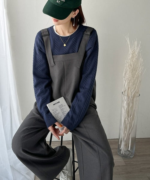 高見え大人サロペット。サイドポケットデザインハイウエストサロペット