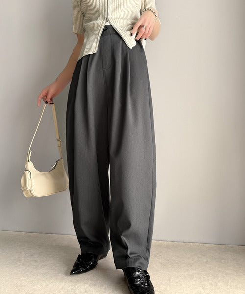 NEAT★シルク混ウール ハイウエスト タック入スラックスパンツ テーパード S スラックス パンツ フロントタックテーパードパンツ レディース