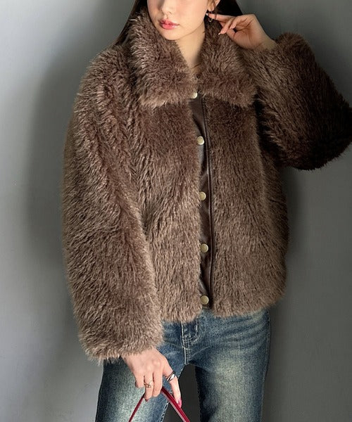 mily bilet】ゴージャスなファーが魅力的。フェイクレザー切り替え