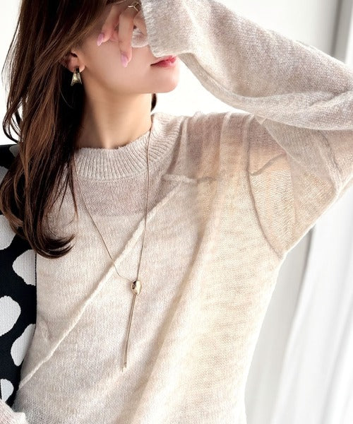 kudos 21aw 変形ニット ゆるっと”が叶える、1秒垢抜け！モヘアタッチシアー変形タック柄ニット