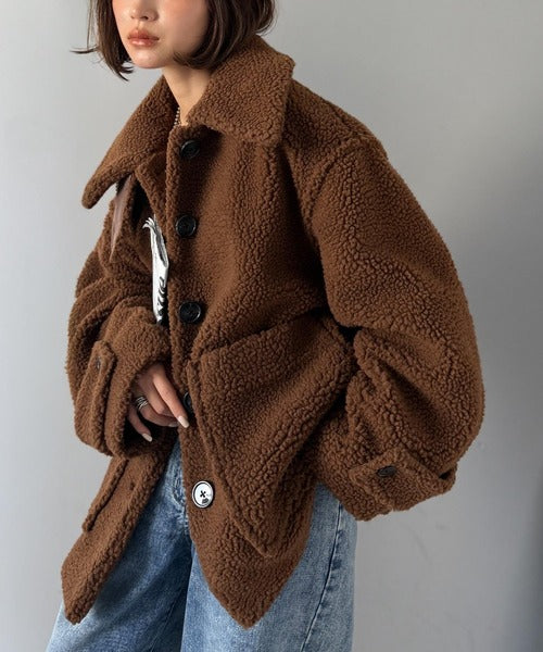 JaVaジャバコラボ》纏う大人ボアが包み込む♪ボアショートブルゾン