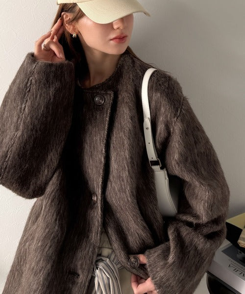 新品タグ付き★リブドロワ★　シャギーミドルコート　グレージュ　ピーコート シーズンムードを高める】シャギーミドルコート | RIVE DROITE