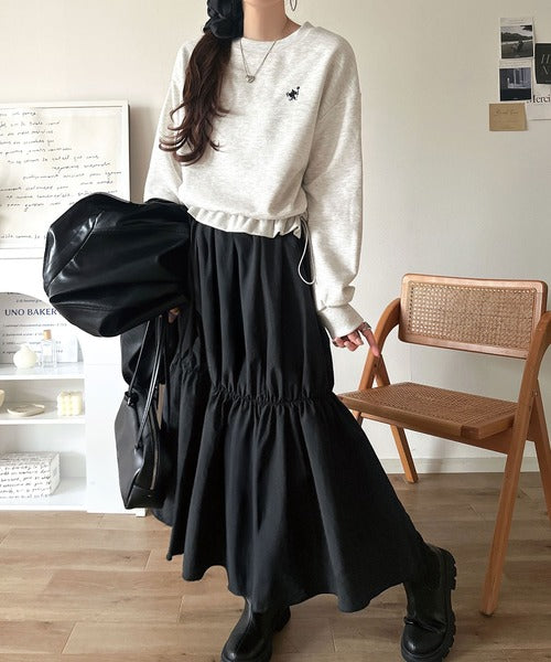 4785 インゲボルグドッキングワンピース ニット 異素材ミックス 黒白 F