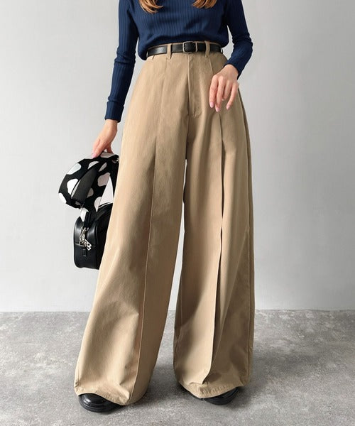 ゆるっとキメる、タックで魅せる。裾ドロスト入り前後タックワイド