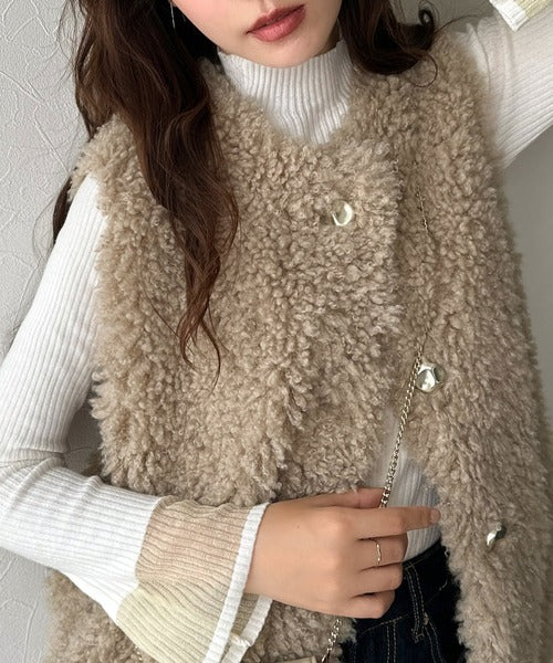 45rpm ウールコットン もこもこ ボアベスト 2 日本製 もこもこ感が愛らしい♪暖か前後2wayプードルボアベスト ce1265015