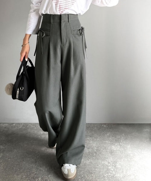 【mily bilet】インして映える♪タック入りリボンストレートワイドパンツ mi1329064