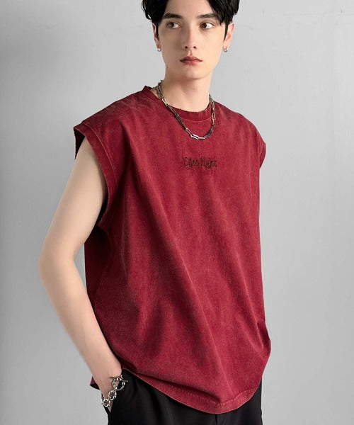 【夏コーデに取り入れたい♪】エルメス★ノースリーブTシャツ 1枚で主役。」紐刺繍スノーウォッシュ加工ノースリーブTシャツ