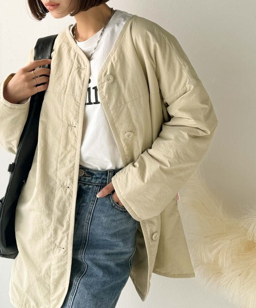 JaVaジャバコラボ》1枚で今っぽい抜け感アウター。ノーカラーサイド