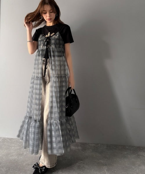 インゲボルグ　花柄チェックデザインのキャミワンピース インゲボルグ 花柄チェックデザインのキャミワンピース インゲボルグ