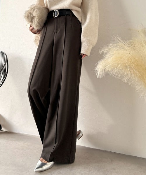 美脚もこなれ感も両立！大人の洒落ワイドが主役になる、ブラッシュドジャージハイウエストワイドパンツ ce0940251