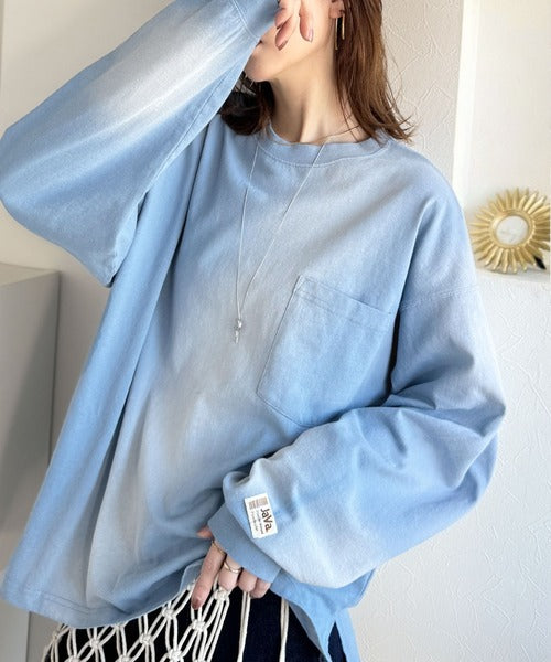 《JaVaジャバコラボ》垢抜け！大人のストリートstyleを作る。綿100％スプレーダイ加工オーバーサイズTシャツ（長袖） jv1020358