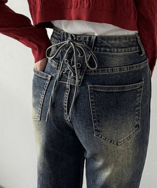 【mily bilet】きゅんと恋する後ろ姿。バックリボン美脚ストレッチフレアデニム mi0909016