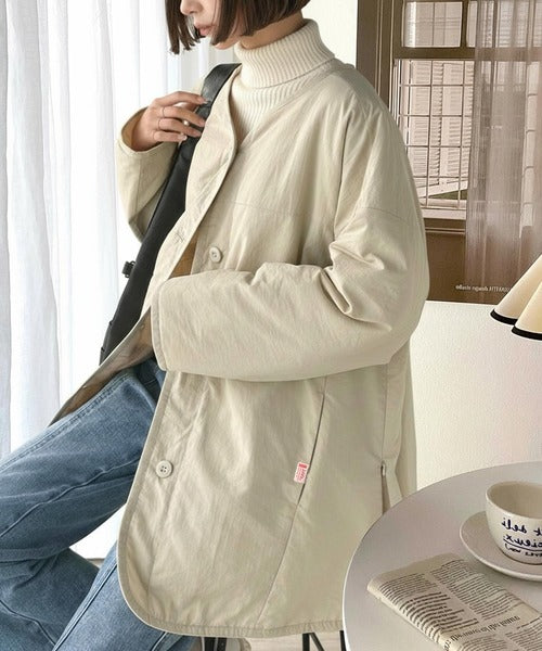 JaVaジャバコラボ》1枚で今っぽい抜け感アウター。ノーカラーサイド