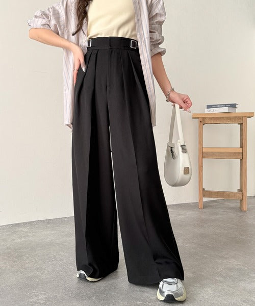 美シルエットの優秀パンツ♪サイドベルトハイウエスト2タック