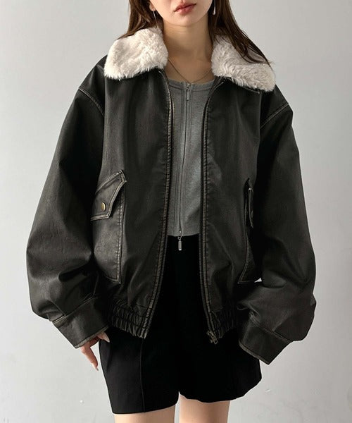 mily bilet】ファー襟取り外し可能◎ヴィンテージライクダメージ