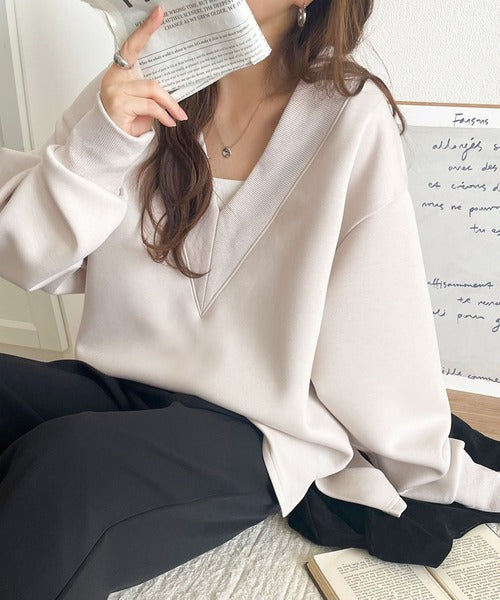 大人の余裕感」をまとえる！Vネックダンボールカットソー（長袖