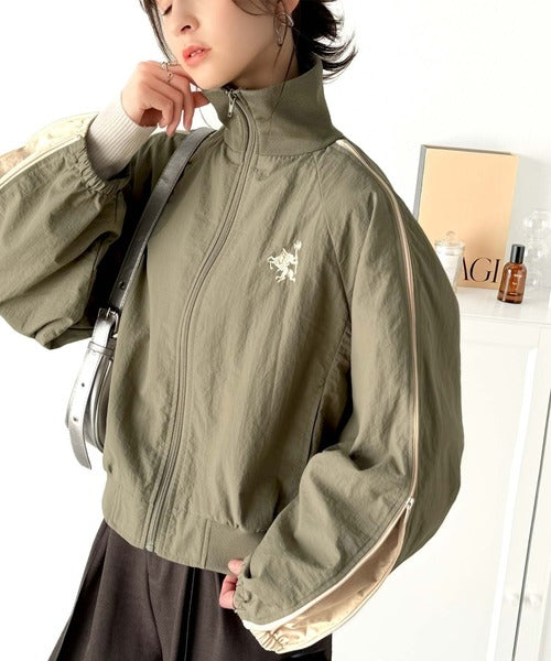 ジャケット・アウター mis_98 大人スポーティMIX。胸刺繍入り袖ファスナー配色ナイロンジャケット