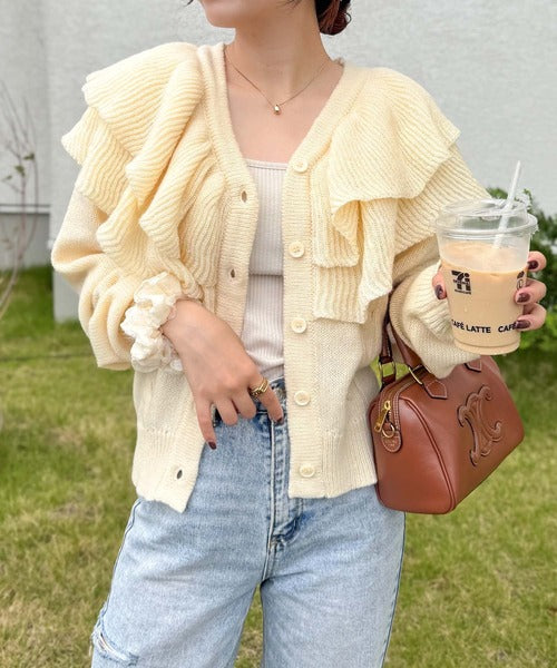 mily bilet】1枚で華やぐデザイン。ビッグフリルミックスニット