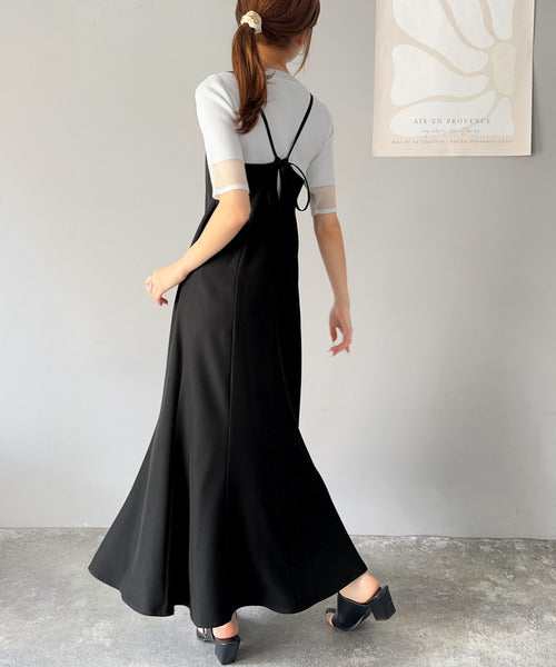 後ろ姿が魅力！麻調バックリボンマーメイドキャミワンピース ce0780082