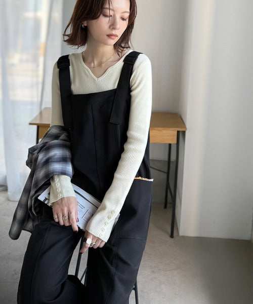 高見え大人サロペット。サイドポケットデザインハイウエストサロペット