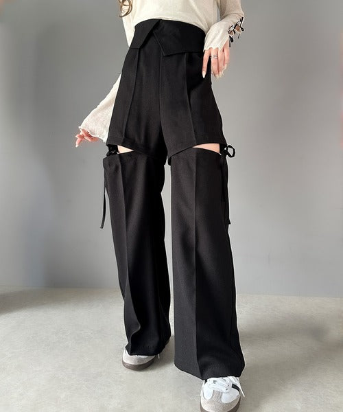 mily bilet】大人ガーリーボトム。ウエスト折り返しリボンストラップ