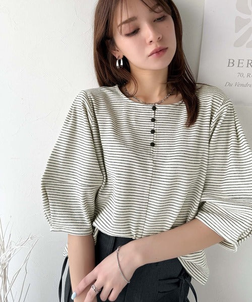 d.i.a 半袖 背中空き トップス グリーン SLY | RIBBON SLEEVE 2WAY JQ トップス (Tシャツ・カットソー