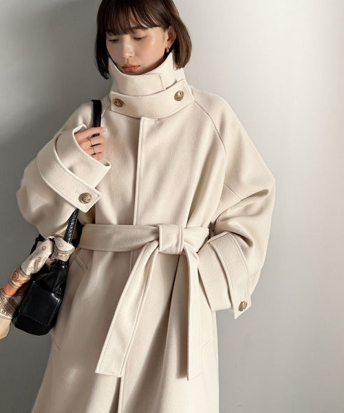360度上品魅せ。衿2way比翼スタンドウール調ステンカラーコート