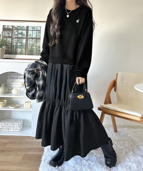 一枚でコーディネートが完成する優秀アイテム◎胸刺繍ドロスト裏起毛