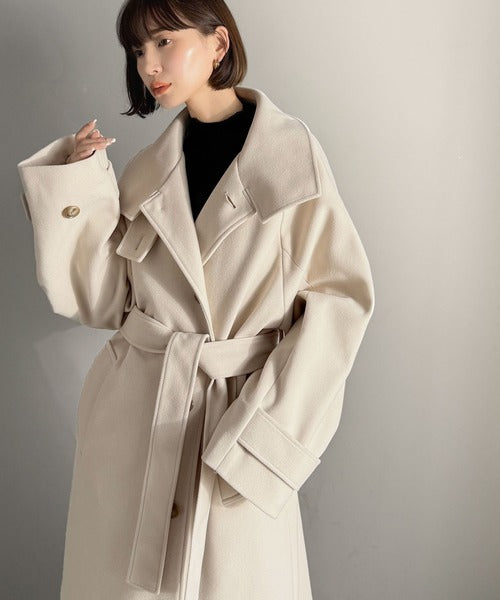 360度上品魅せ。衿2way比翼スタンドウール調ステンカラーコート