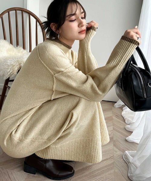 大人のリラックスムード。ふわもちミックスカラー配色ブークレーニット