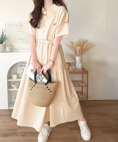 アトリエgg ワンピース　２ハーフ GGプレートハーフスリーブLONGニットワンピース[品番