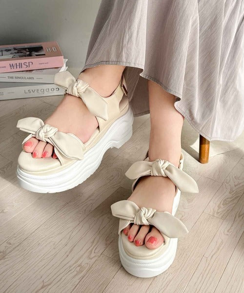 mily bilet】大人ガーリーに足元彩る。リボンデザイン厚底サンダル