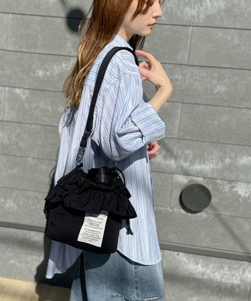 【美品】Y's ウールギャバフリルショルダーバッグ ブラック Java ショルダーバッグ バッグ 「JaVaジャバ コラボ」可愛いだけじゃ