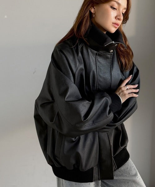 ストライプデザイン レザージャケット JaVa ジャバコラボ》さっと羽織って、センスをまとう。レイヤード衿