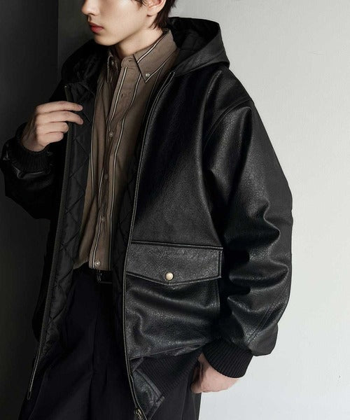 Javaジャバコラボ》ヴィンテージ感が映える。フェイクレザーフーディー